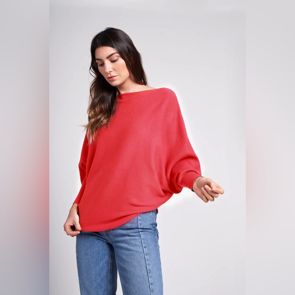 We The Free WASHED RED Boatneck Dolman Sleeve Nikala Sweatshirt medium